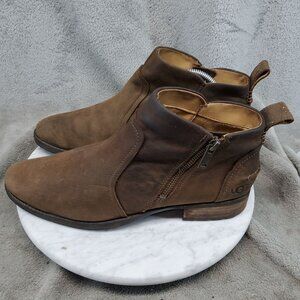 Ugg Shoes Womens Size 10 Brown Leather Aureo II Short Zip Ankle Boots *Read*